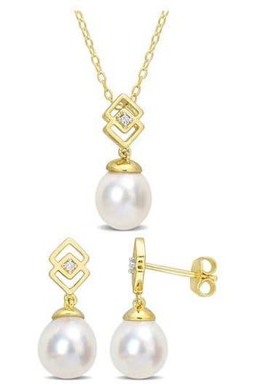 Delmar Cultured Freshwater Pearl & White Topaz Necklace & Stud Earrings Set at Nordstrom Rack