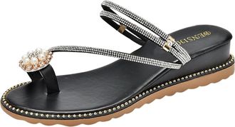 Generic Cocila Ladies Wide Fit Sandals Casual Fashion Strap Toe Flat Open WomenS Black, 5.5 Platform For Women Silver Heels Womens Black Shoes With Arch Suppo