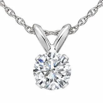 Pompeii3 7/8 Ct Round Diamond Solitaire Pendant in White or Yellow Gold 18 Necklace