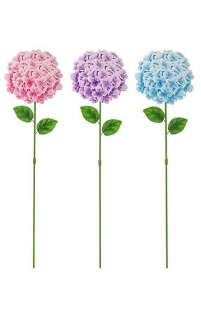 Glitzhome Set of 3 Metal Happy Face Flower Hydrangea Picks Wall Decor in Pink at Nordstrom, Size Medium
