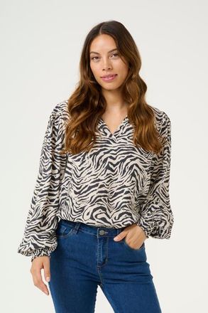 Kaffe KAjodie V-neck Long Sleeve Blouse in Black Oyster/moonstruck at Nordstrom, Size 14