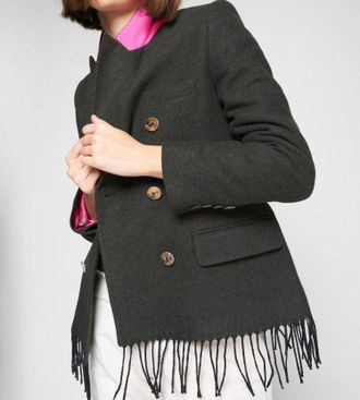 Vilagallo Fringe Long Sleeve Coat In Green Loden