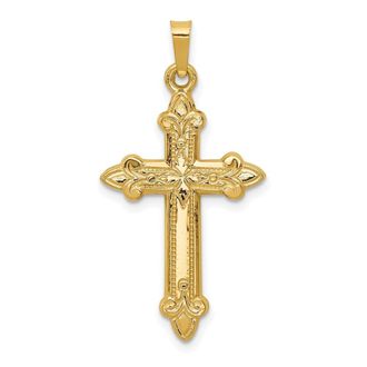 Diamond2Deal 14k Yellow Gold Fleur De Lis Cross Pendant