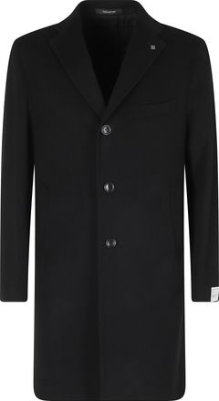 Tagliatore Black Lapel Wool-Cashmere Blend Midi Coat