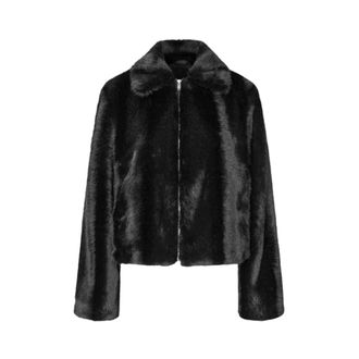 Sams&oslash;e & Sams&oslash;e Faux Fur Jas met Klassieke Kraag - Dames - Jassen - Zwart - M - Polyester - Jassen