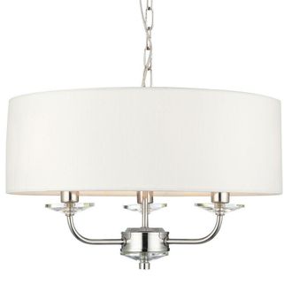 Loops Multi Light Ceiling Pendant 3 Bulb NICKEL & WHITE Chandelier Large Shade Lamp in Metallics