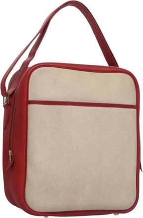 Herm&egrave;s Victoria Messenger Bag Toile With Leather Beige Canvas Bag (Pre-Owned)