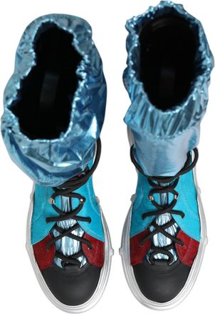 Dolce & Gabbana Blue Lace Up Over The Knee Socks Men Boots Shoes Pa+07lf Fur+11lf