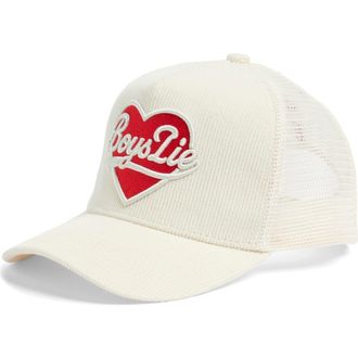 Boys Lie Signature Corduroy Trucker Hat in White at Nordstrom
