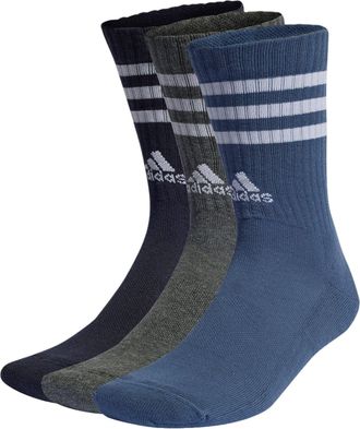 adidas 3-Stripes Cushioned Crew Socks 3 Pairs Black Grey Blue IP2639