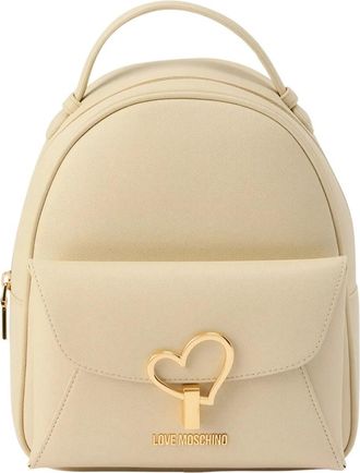 Love Moschino Ecopelle Rugzak met Metallic Clutch en Logo - Dames - Rugzakken - Beige - ONE Size - Tassen