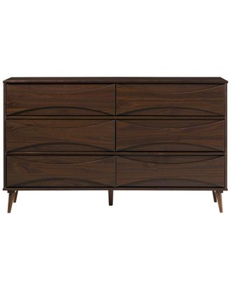 Walker Edison 58In 6-Drawer Solid Wood Dresser With Curved Front Detail