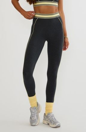 Beach Riot Tierney Stripe Waist Leggings in Butter Gray Soft Serve at Nordstrom, Size X-Large