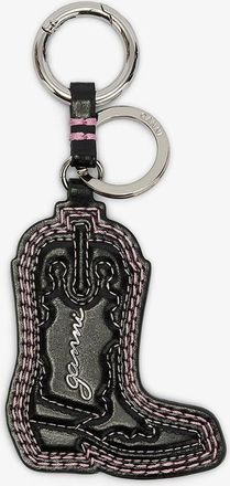 Ganni Chalk Pink Western Boot Keyring in Black