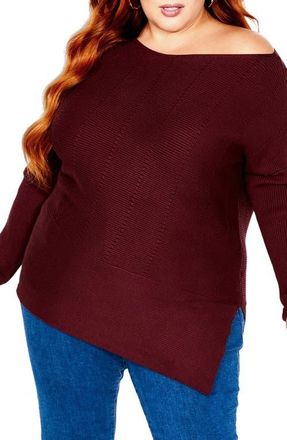 City Chic Lean In One-Shoulder Rib Sweater in Red at Nordstrom, Size Xs