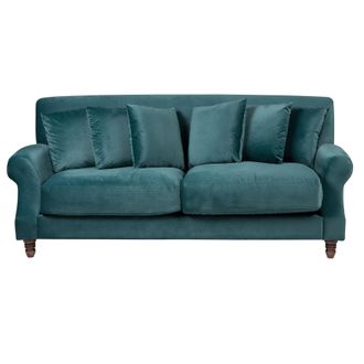 Beliani Sof&aacute; 2 Plazas Vintage Con Cojines Tapizado En Terciopelo Azul Verdoso Eike