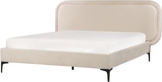 Beliani Cama Moderna Con Somier De Terciopelo Beige Claro 160 X 200 Cm Suzette