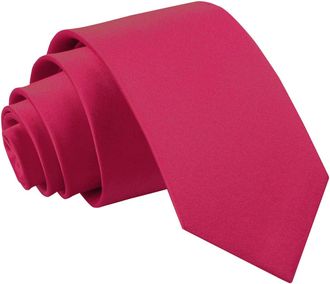 DQT Plain Glossy Satin Polyester Wedding Neck Tie for Boys 7-12 Years Old in Crimson Red