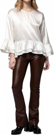 Max & Moi Beyina Lambskin Leather Flare Pant In Chocolate