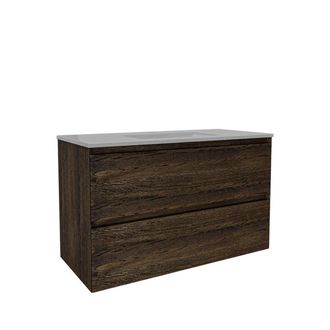 Saniclass Holz Pure Badkamermeubelset - 100x45x60cm - 2 lades - 1 wasbak - 1 kraangat - overloop - Eiken charcoal