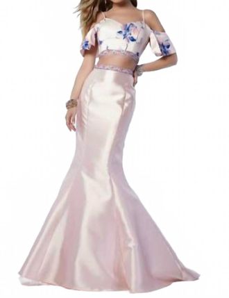 Alyce Paris Off Shoulder Mermaid Maxi Dress In Crystal Print