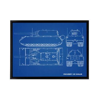 Artery8 Panzer VIII Maus Super Heavy Tank Blueprint Framed Canvas Wall Art Print in Blue | Size: W24 x H32