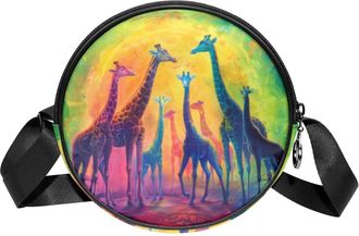 Generic Circle Crossbody Bag for Women, Color Giraffe Small Sling Bag Daypack with Zipper Adjustable Shoulder Straps Casual Ladies Girls Round Purse