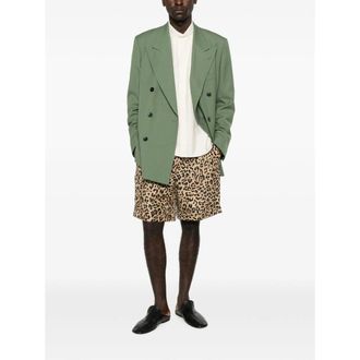 Valentino Leopard Print Cotton Shorts - Beige