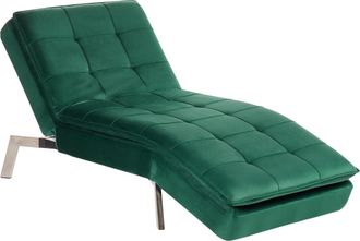 Beliani Beliani - Chaise Longue De Terciopelo Verde Esmeralda Plateado Respaldo Reclinable Capiton&eacute; Loiret