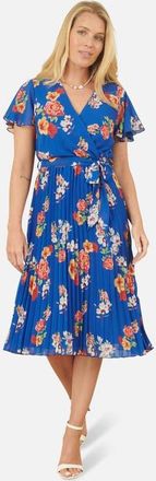 Yumi Pleated Floral Tie-Waist Wrap Midi Dress in Blue at Nordstrom, Size 12