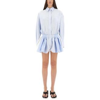 Alexander Wang Alexander Wang, Playsuits, female, Blue, Size: M Striped Cotton Poplin Shirt and Shorts Set