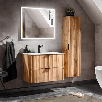 Vente-Unique Vente-unique - Conjunto Mueble Lavabo Individual Encastrado 80 Cm Y Columna Adriel Madera