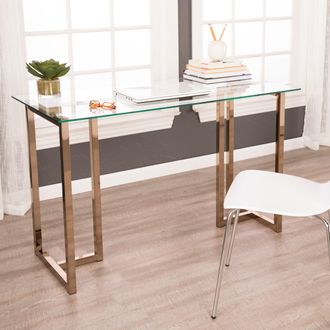 SEI Haxor Writing Desk Midcentury Modern Style Champagne