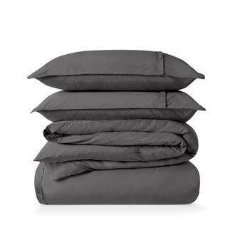 Bare Home 100% Organic Cotton Percale Duvet Cover and Sham Set in Grey at Nordstrom, Size Queen