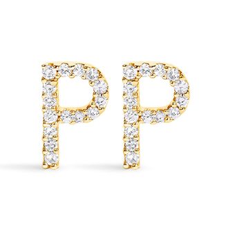 House of Brilliance 10K Gold 1/10 Cttw Diamond Initial A to Z Stud Earring