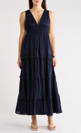 Chelsea28 Sleeveless Tiered Cotton Maxi Dress in Navy Night at Nordstrom Rack, Size X-Large