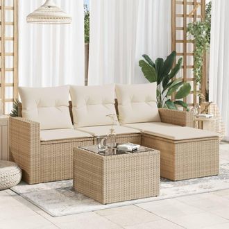 vidaXL Vidaxl - Juego De Sof&aacute;s Jard&iacute;n Con Cojines 5 Pzas Rat&aacute;n Sint&eacute;tico Beige