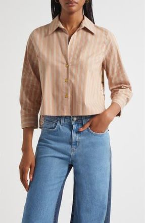L'agence Fawn Stripe Stretch Organic Cotton Blend Button-Up Shirt in Fwn Strpe/tan Mlt Western Card at Nordstrom Rack, Size Medium