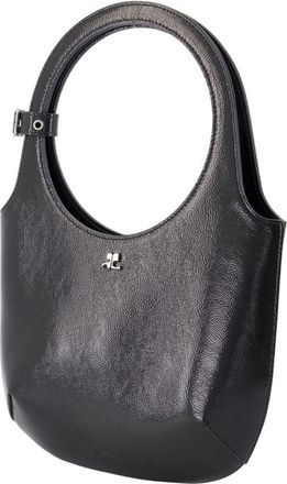 Courr&egrave;ges Womens Leather Shoulder Bag Black