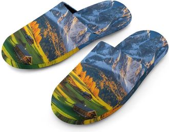 Generic Mountain Cow Autumn Mens Slippers Flannel Warm House Shoes with Rubber Anti-Slip Sole Slip On for Home Outdoor
