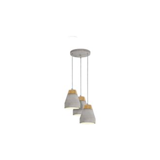 Loops Pendant 3 Bulb Ceiling Light Shade Brown Wood Grey Concrete Bulb E27 3x60W