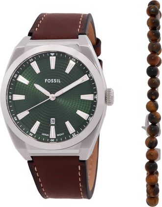 Fossil Everett Quartz Green Dial Mens Watch Set FS6080SET