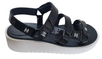 Chanel Black Patent Dad Sandals Size 39