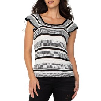Liverpool L.A. Stripe Ruffle Sleeve Sweater in White/Black Stripe at Nordstrom Rack, Size X-Small