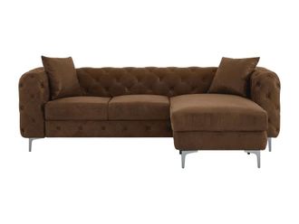 VENTE-UNIQUE.COM Sof&aacute; rinconera tela marr&oacute;n