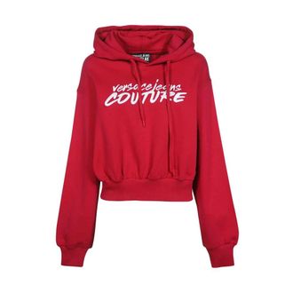 Versace Jeans Couture Geborduurde katoenen hoodie - Dames - Hoodies - Rood - 2XS - Katoen - Hoodies & sweatvesten