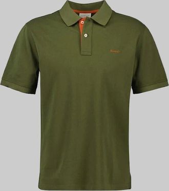 GANT Mens GANT Regular Contrast Pique Polo Shirt, Moss Green - Tan - Size: 40