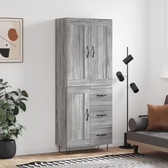 vidaXL Aparador Alto Madera Contrachapada Gris Sonoma 69,5x34x180 Cm Vidaxl
