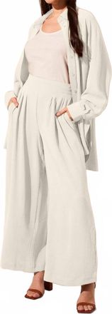 Tribal Stretch Woven Elastic Waist Flowy Pants In Cocomilk