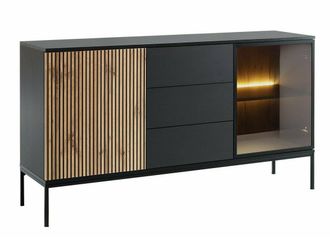 Mirjan24 C&oacute;moda Manal, Negro + Roble Wotan, Con Cajones Y Puertas, N&uacute;mero De Cajones: 0, 83x154x39cm, Led